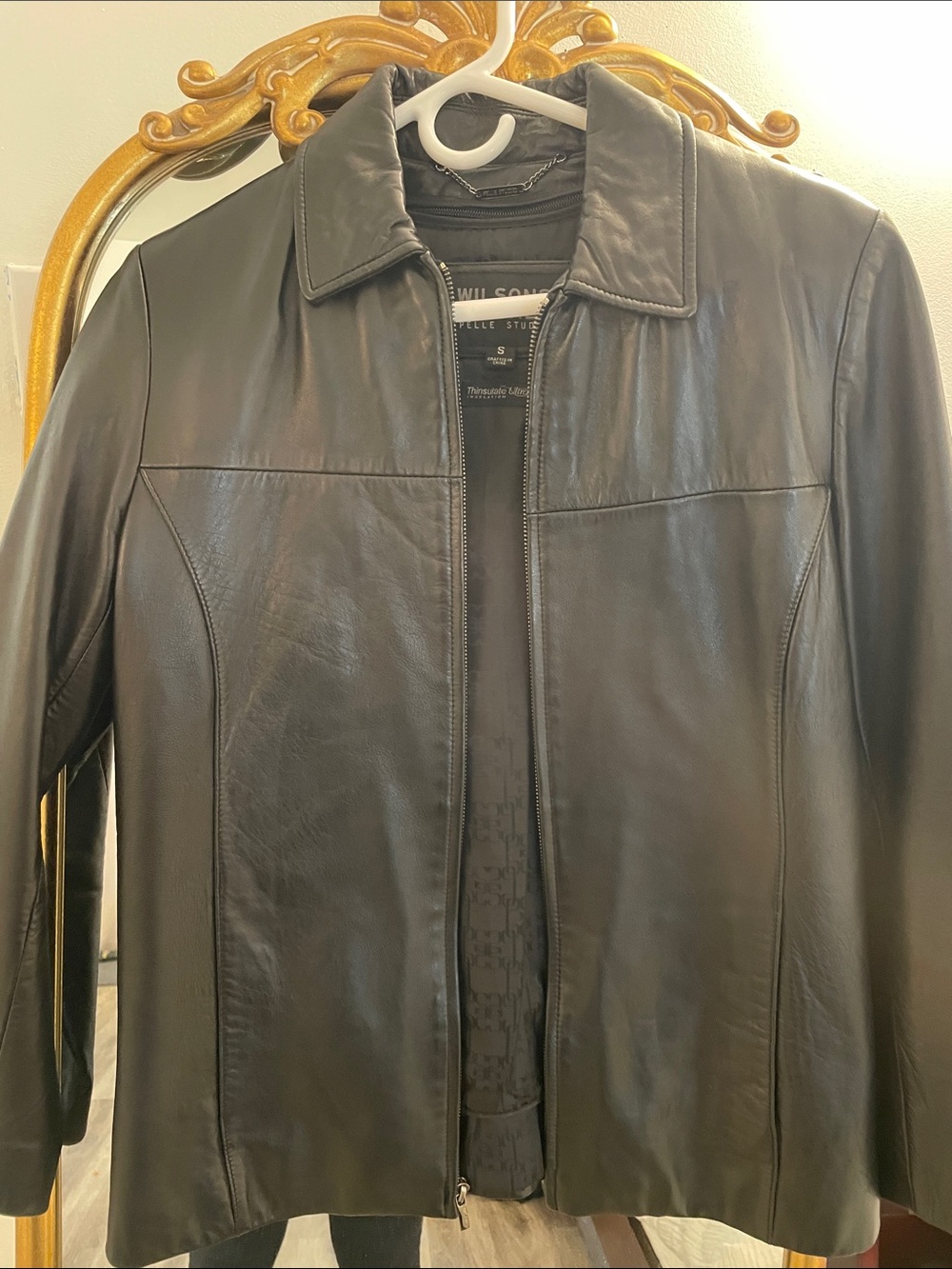 Wilsons Black Leather Zip Jacket with Point Collar
